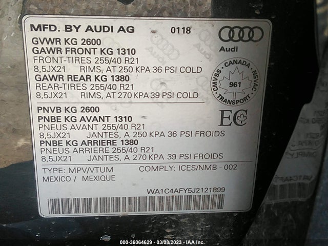 2018 Audi SQ5, VIN: WA1C4AFY5J2121899