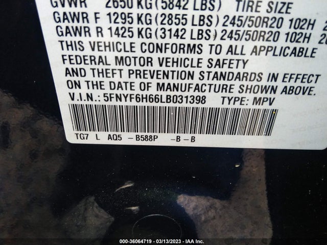 Honda Pilot Touring 7-passenger 2020 5FNYF6H66LB031398 Image 9