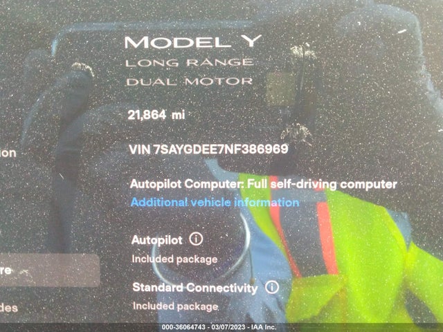 Tesla Model Y Long Range 2022 7SAYGDEE7NF386969 Image 7