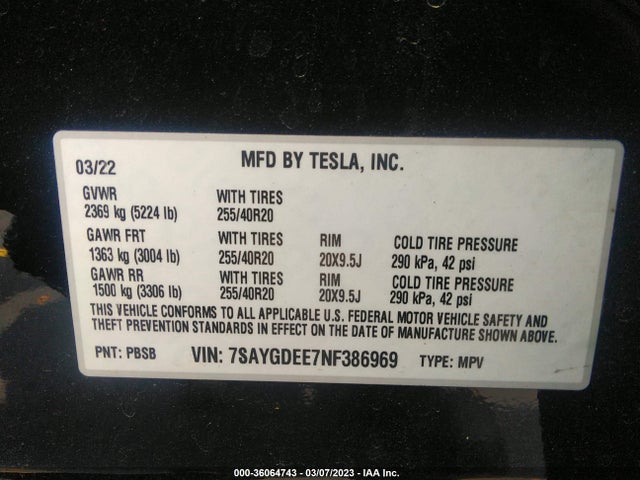 Tesla Model Y Long Range 2022 7SAYGDEE7NF386969 Image 9
