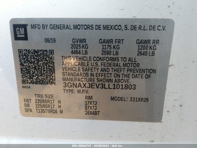 Chevrolet EQUINOX LT 2020 3GNAXJEV3LL101803 Image 9