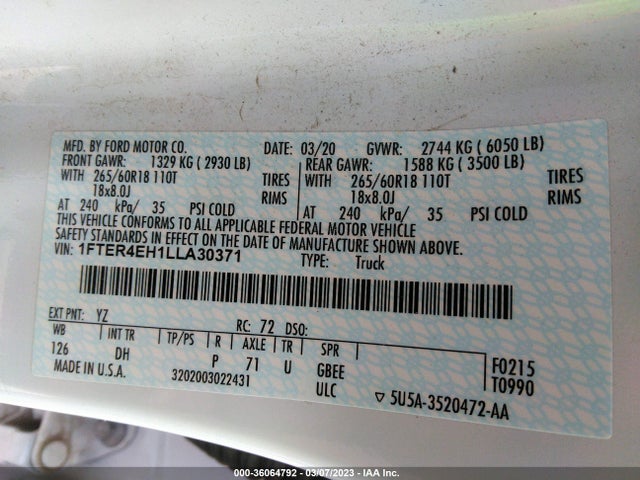 2020 Ford Ranger, VIN: 1FTER4EH1LLA30371