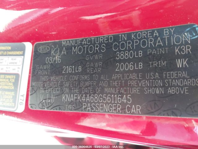 KNAFK4A68G5611645 KIA FORTE LX