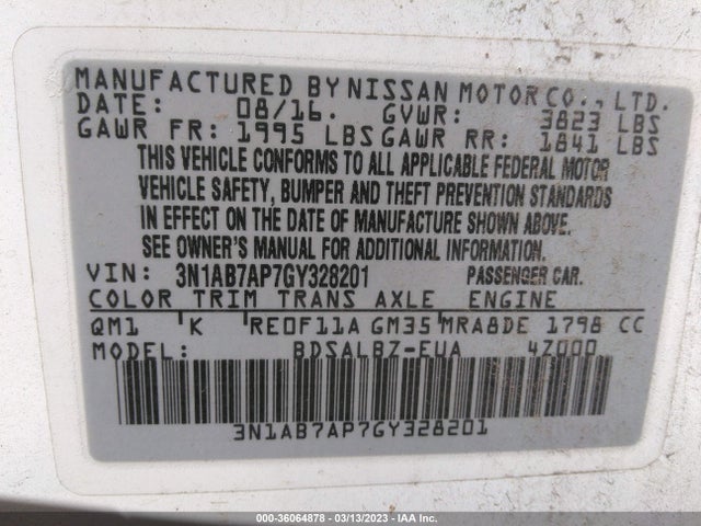 Nissan SENTRA S 2016 3N1AB7AP7GY328201 Image 10