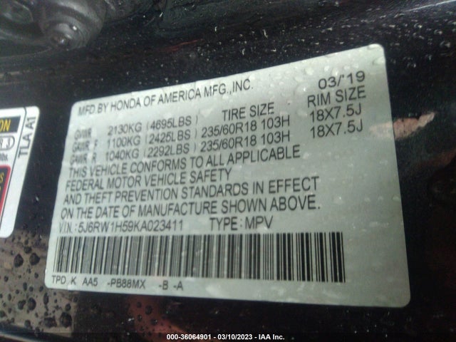 Honda CR-V EX 2019 5J6RW1H59KA023411 Image 9