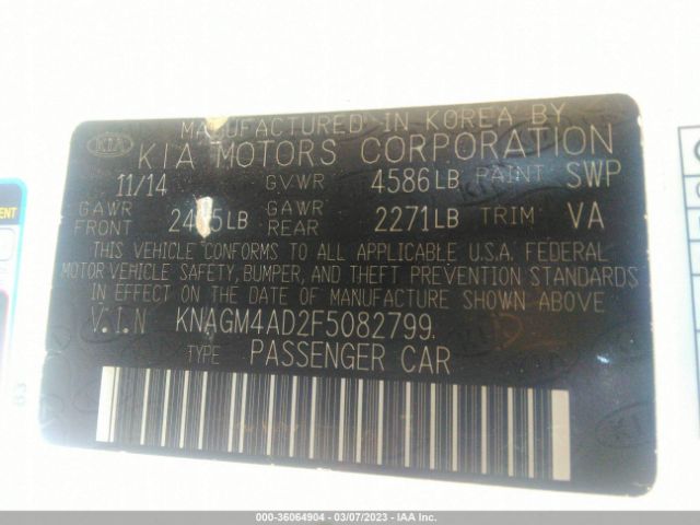 KNAGM4AD2F5082799 KIA OPTIMA HYBRID
