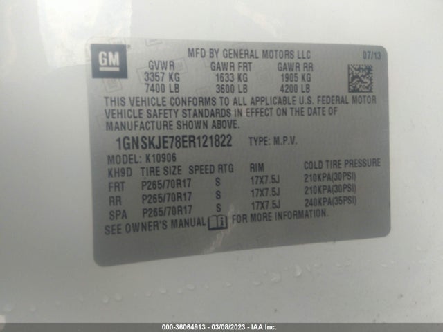 Chevrolet Suburban Lt 2014 1GNSKJE78ER121822 Image 10