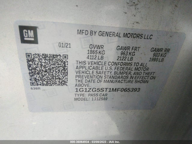 Chevrolet MALIBU RS 2021 1G1ZG5ST1MF065393 Image 9