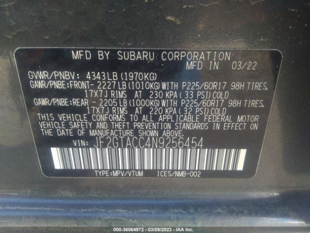 JF2GTACC4N9256454 Subaru Crosstrek Premium