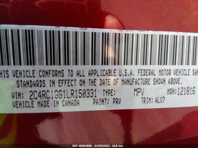 Chrysler Pacifica Limited 2020 2C4RC1GG1LR150331 Image 9