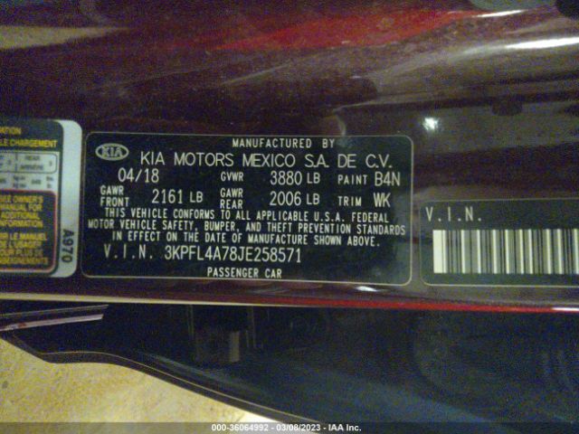 3KPFL4A78JE258571 KIA FORTE LX