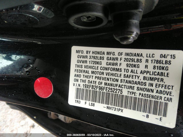 Honda Civic Sedan Ex-l 2015 19XFB2F96FE252275 Image 10