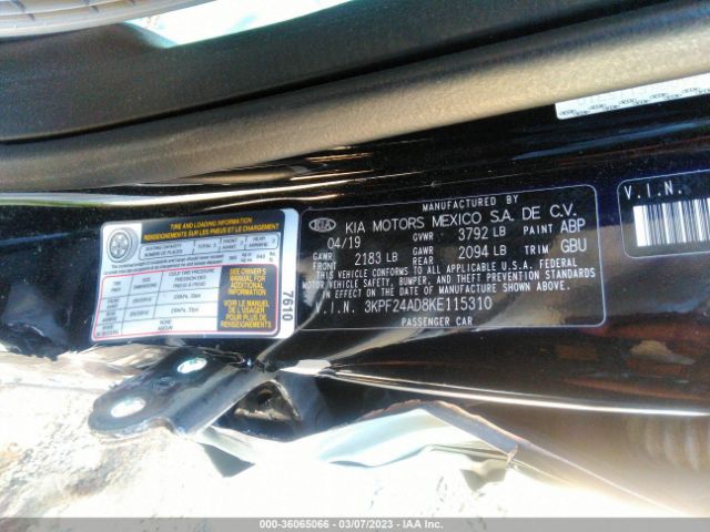 3KPF24AD8KE115310 KIA Forte Lxs