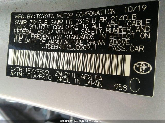Toyota Corolla Hybrid Le 2020 JTDEBRBE2LJ020911 Image 11