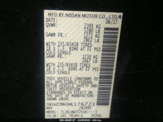 5N1AZ2MH3HN176721 Nissan MURANO SV