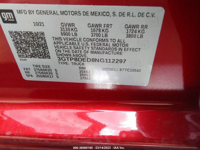 3GTP8DED8NG112297 GMC Sierra 1500 Limited Slt