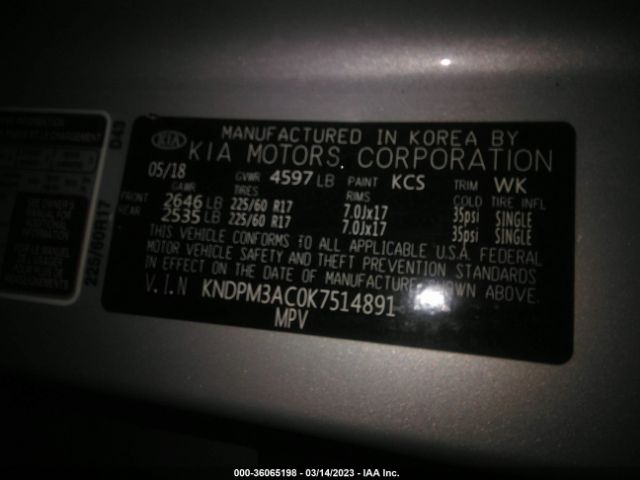KNDPM3AC0K7514891 KIA Sportage Lx