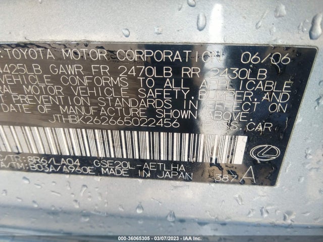 Lexus Is 250 Manual/auto 2006 JTHBK262665022456 Image 10