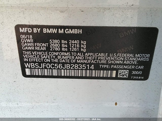 2018 BMW M5, VIN: WBSJF0C56JB283514