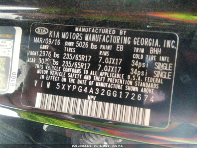 5XYPG4A32GG172674 KIA SORENTO LX