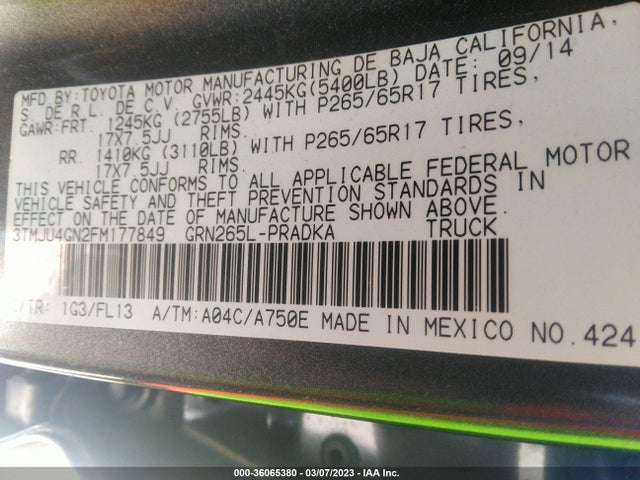Toyota Tacoma Prerunner 2015 3TMJU4GN2FM177849 Image 10