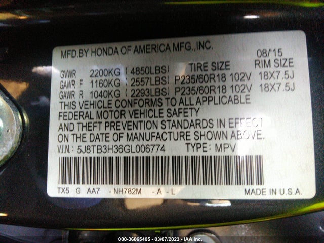 Acura RDX 2016 5J8TB3H36GL006774 Image 9