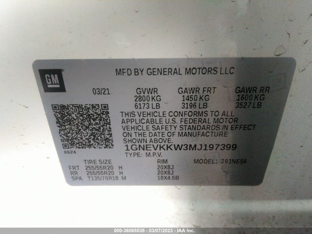 Chevrolet Traverse Premier 2021 1GNEVKKW3MJ197399 Image 9