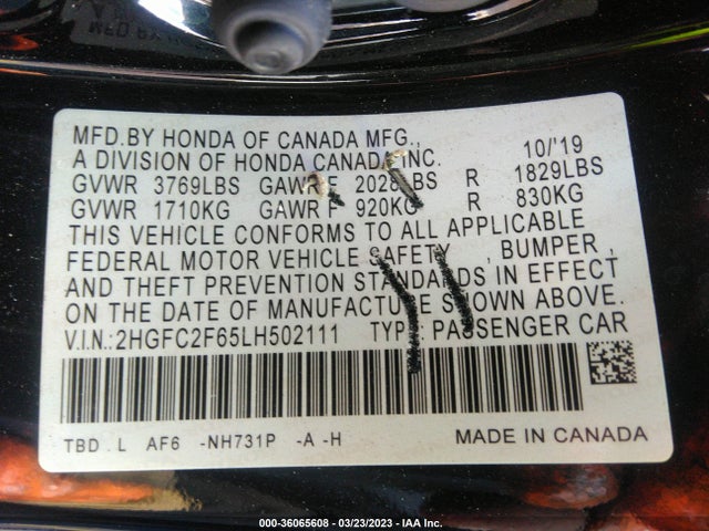 Honda Civic Sedan Lx 2020 2HGFC2F65LH502111 Image 9