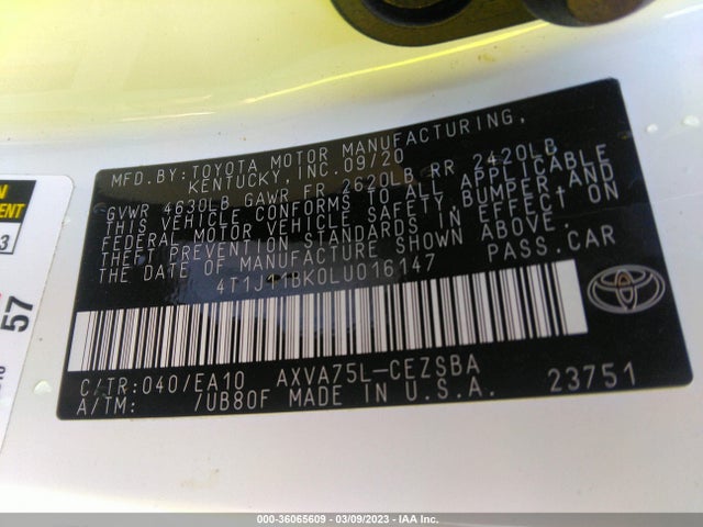 2020 TOYOTA CAMRY SE VIN: 4T1J11BK0LU016147