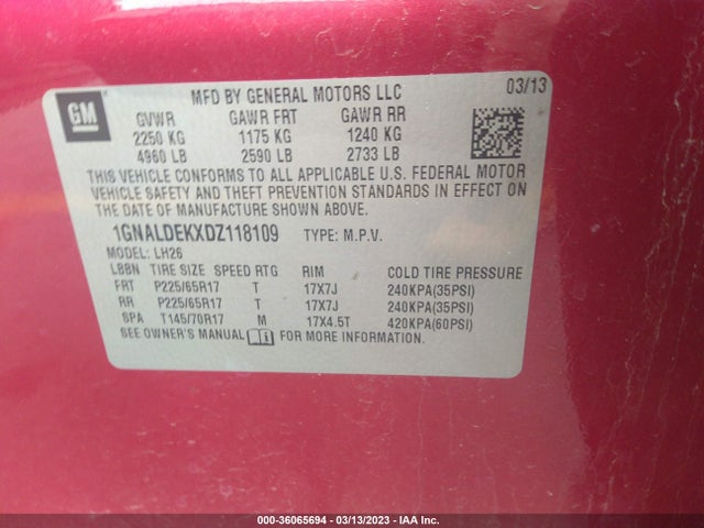 Chevrolet EQUINOX LT 2013 1GNALDEKXDZ118109 Image 10