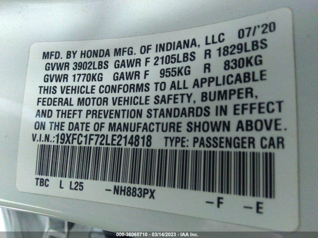 Honda Civic Sedan Ex-l 2020 19XFC1F72LE214818 Image 11