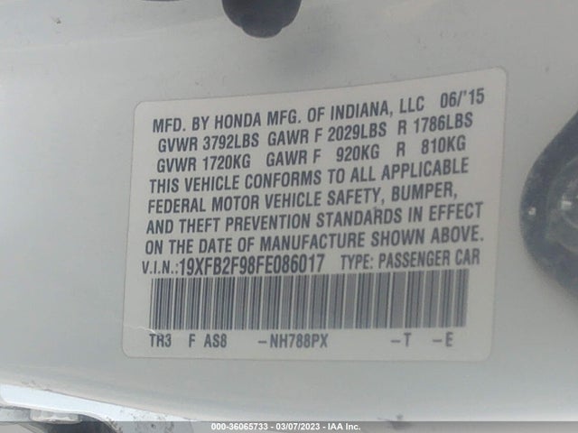 Honda r18z1 2015 19XFB2F98FE086017 Image 34