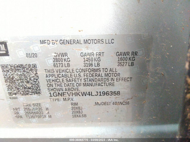 Chevrolet Traverse Lt Leather 2020 1GNEVHKW4LJ196358 Image 10