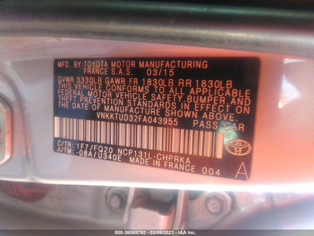 Toyota Yaris L/se/le 2015 VNKKTUD32FA043955 Image 9