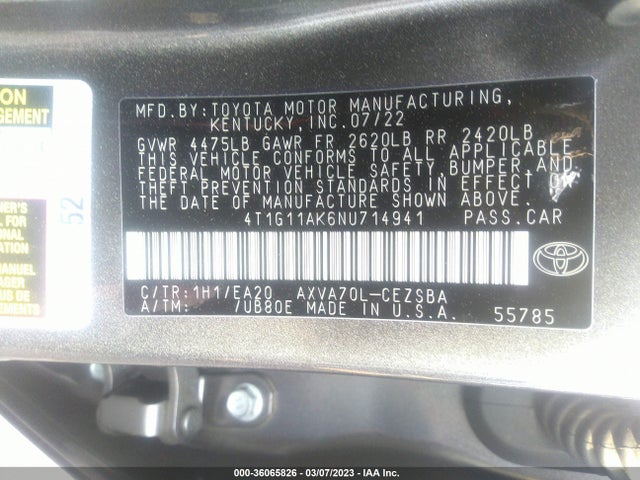 Toyota CAMRY SE 2022 4T1G11AK6NU714941 Image 10
