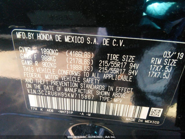 Honda Hr-v Touring 2019 3CZRU6H95KM715867 Image 11