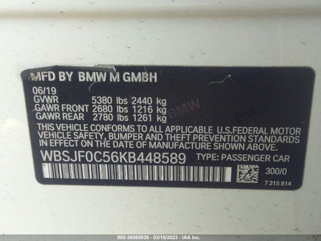 2019 BMW M5, VIN: WBSJF0C56KB448589