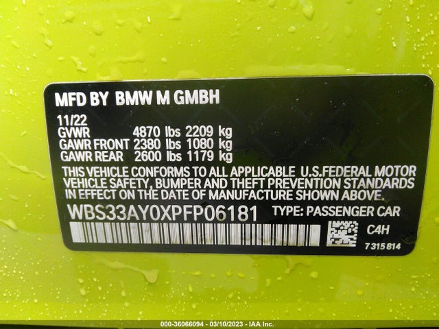 2023 BMW M3, VIN: WBS33AY0XPFP06181