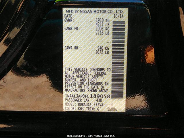 1N4AL3AP0FC189058 Nissan Altima 2.5 Sv