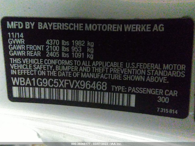 WBA1G9C5XFVX96468 BMW 228I