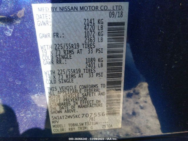 5N1AT2MV5KC707556 Nissan Rogue Sl