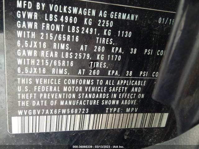 WVGBV7AX6FW568723 Volkswagen TIGUAN S