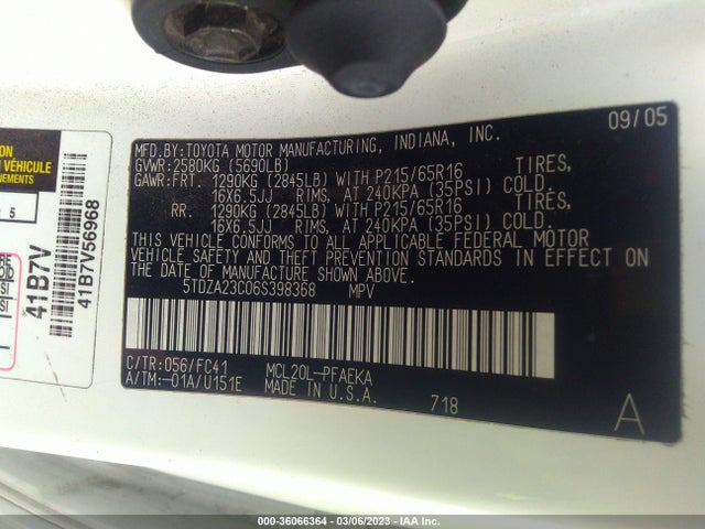 Toyota Sienna Ce/le 2006 5TDZA23C06S398368 Image 10