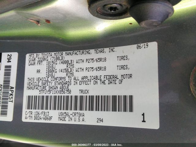 5TFUY5F11KX856750 Toyota Tundra 4wd Sr/sr5/limited