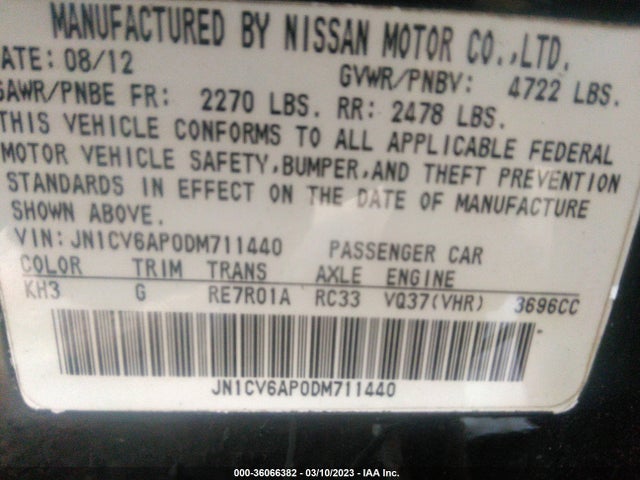 2013 INFINITI G37 SEDAN JOURNEY VIN: JN1CV6AP0DM711440