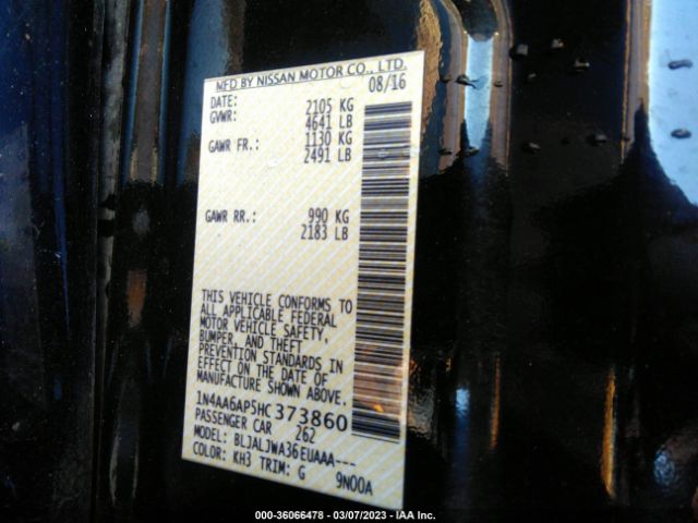 1N4AA6AP5HC373860 Nissan Maxima Sv/s/sl/sr/platinum