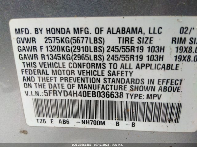 5FRYD4H40EB036638 Acura Mdx Tech Pkg