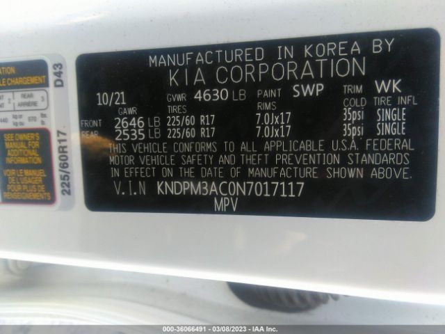 KNDPM3AC0N7017117 KIA Sportage Lx