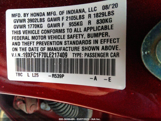 Honda Civic Sedan Ex-l 2020 19XFC1F70LE217409 Image 9