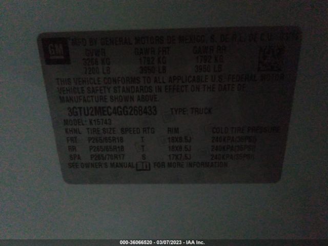 3GTU2MEC4GG268433 GMC Sierra 1500 Sle